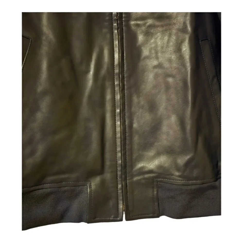 NWT‎ LAUREN RALPH LAUREN Dark Navy Stretch Leather Bomber Jacket - Size Large